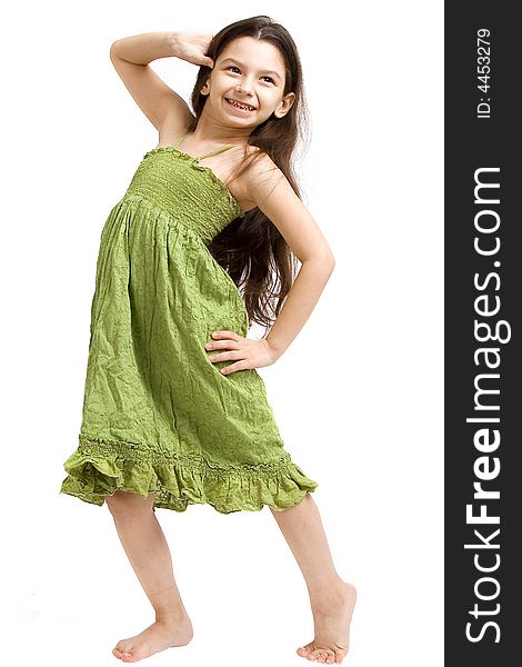 Young girl posing on a white background.
