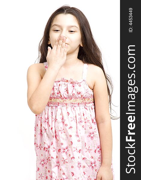 Young girl posing on a white background.