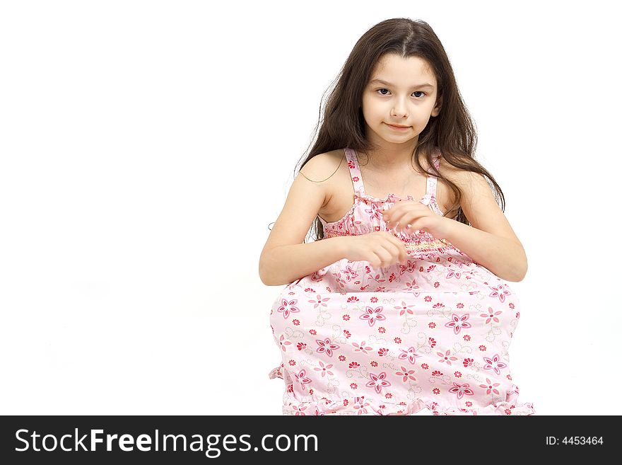 Young girl posing on a white background.