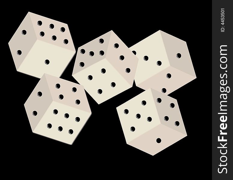 Illustration of five dice or die isolated on black