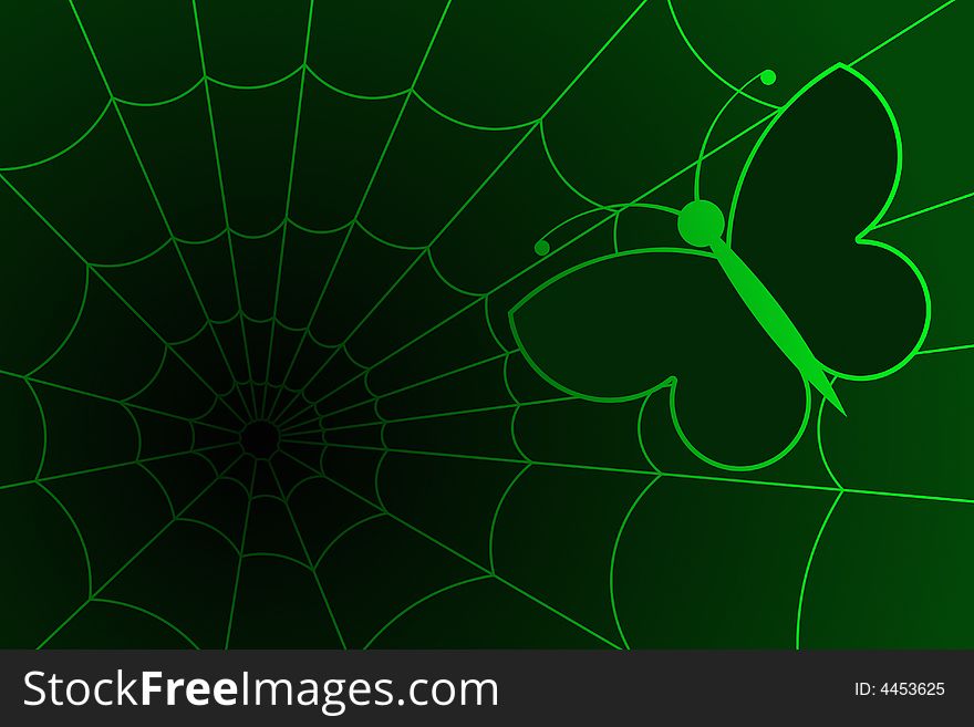 Vector illustration of butterfly in a web