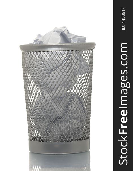 Mesh Trash Bin Full Of Paper