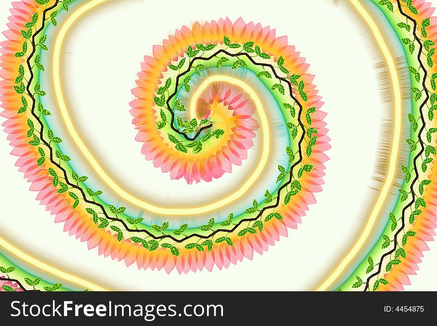 Illustration with spiral of branches and colored circles. Illustration with spiral of branches and colored circles