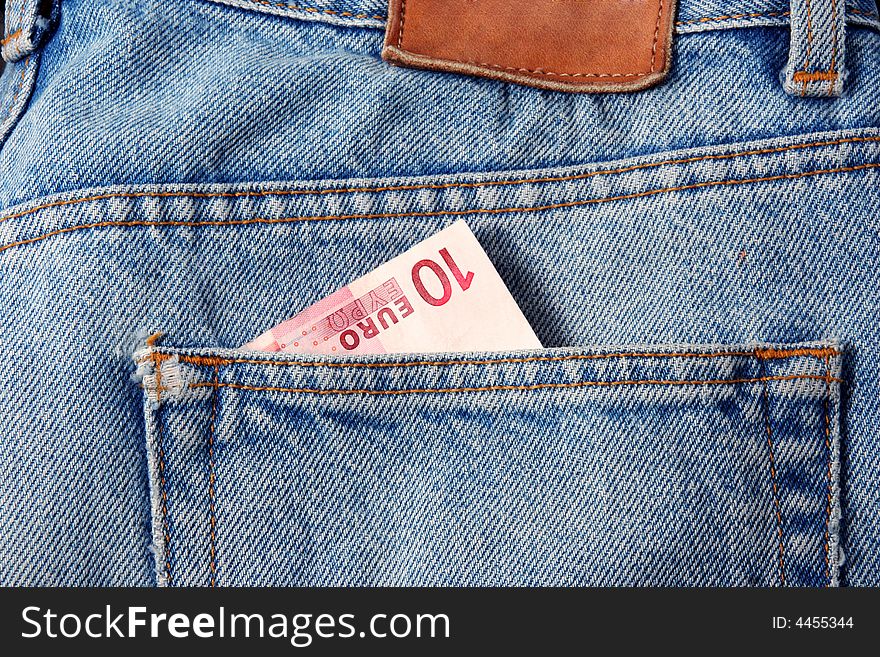 Euro bill in a jeans pocket