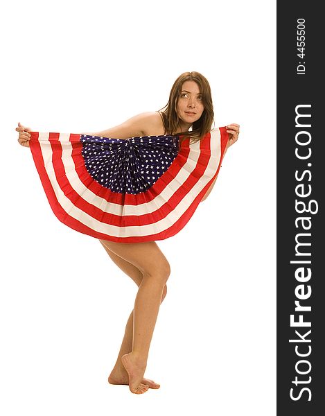 Attractive Female American Patriot With Flag