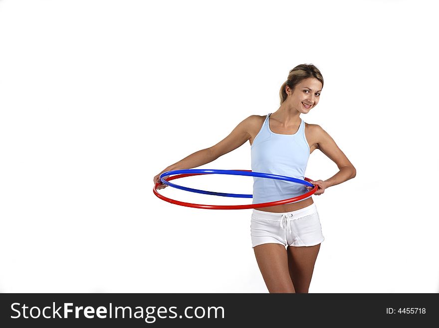 Fitness girl with two hoop isolated