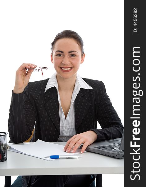 Business woman  working on isolated background