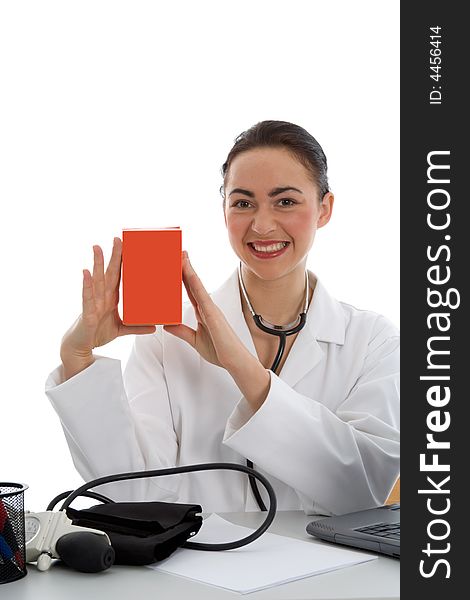 Young doctor with stethoscope on isolated background