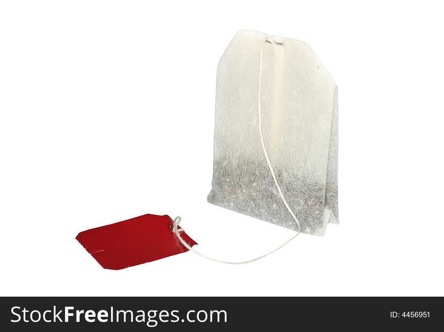 A close-up photo of teabag on a white background.