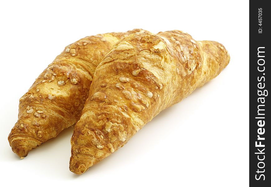 Two croissants isolated on white background