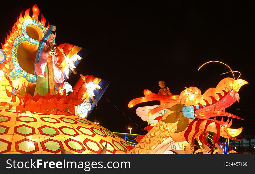 Beautiful grand big Lantern at night, resplendent, diversified color in QingDao of China. Beautiful grand big Lantern at night, resplendent, diversified color in QingDao of China