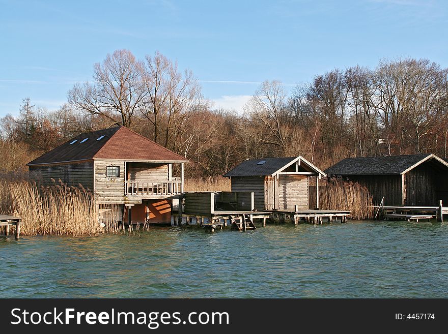 Cottages by the lake in Winter