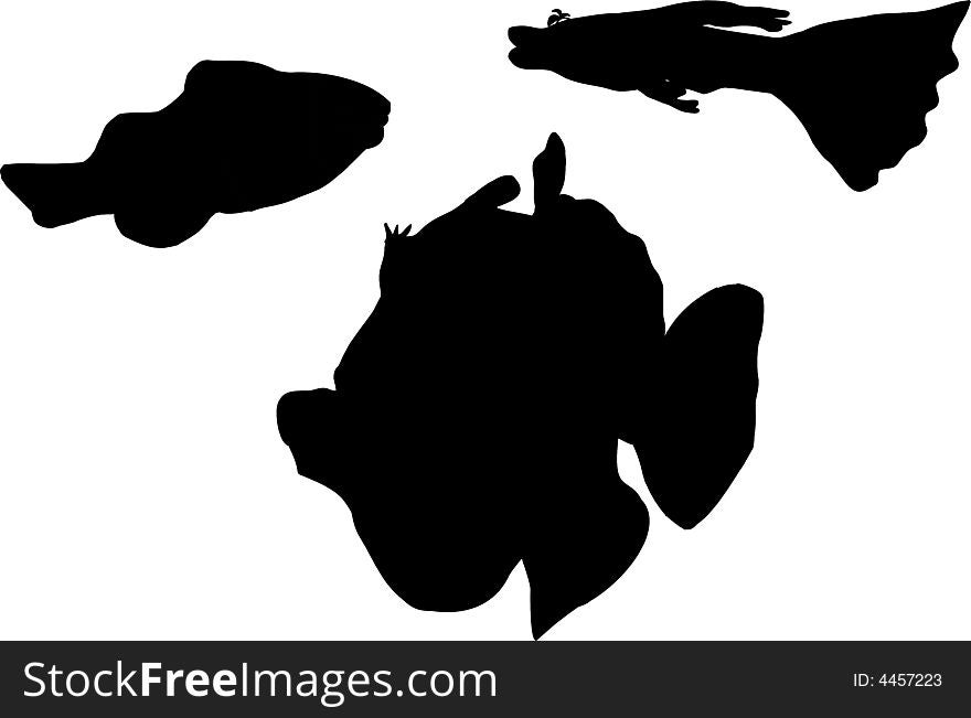 Black profile silhouette three fish. Black profile silhouette three fish