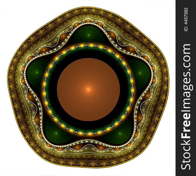 Abstract fractal image resembling a nested display plate with a coral cabochon. Abstract fractal image resembling a nested display plate with a coral cabochon