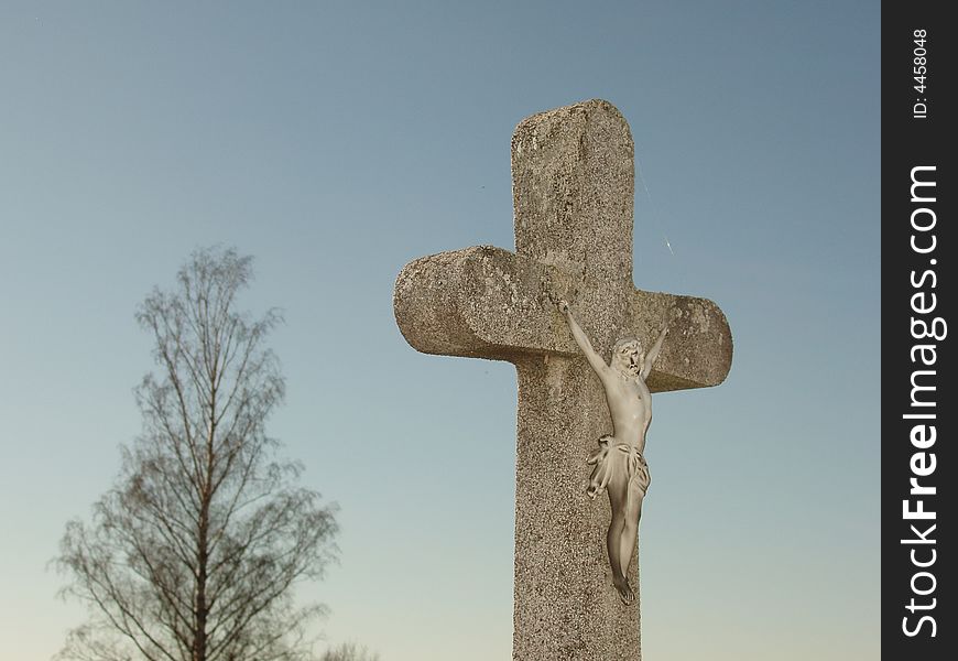 Jesus on the cross with tree on background