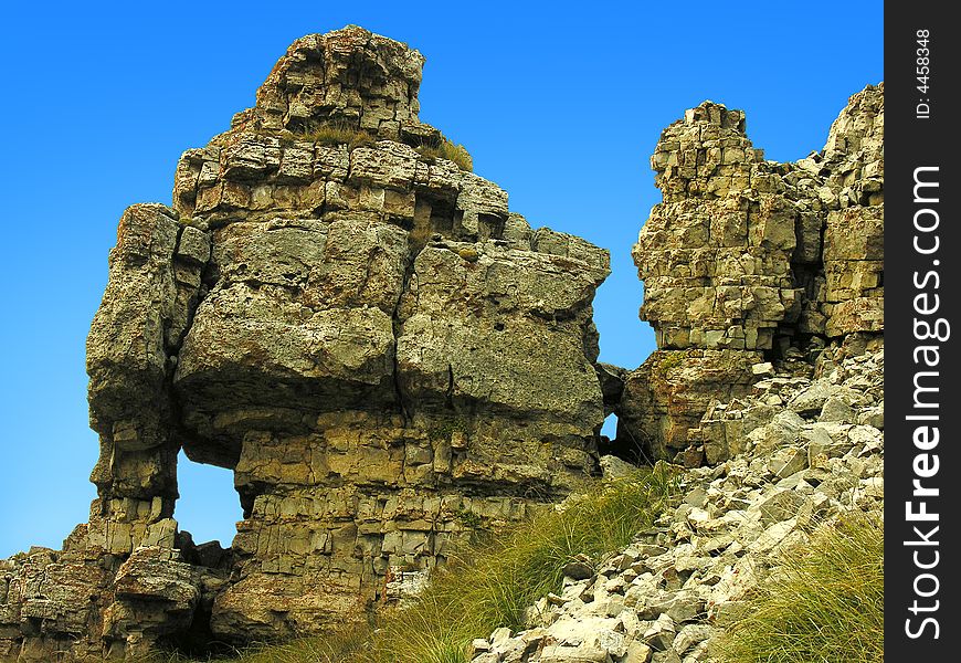 Freakish stones in mountains of Northern Caucasus