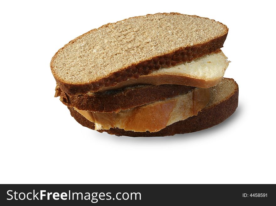 Slices rye and a white bread on a white background