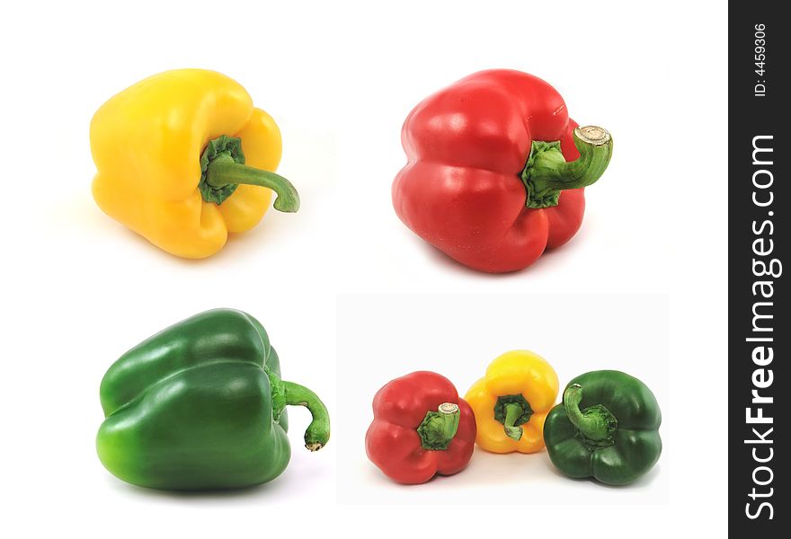 High resolution image of yellow, red and green peppers