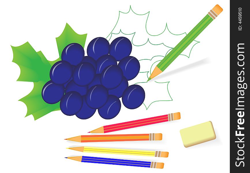 The Pencil draws grape. Vector rasterized graphic.