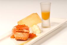 Salmon With Caviar And Pumpkin Soup Royalty Free Stock Image
