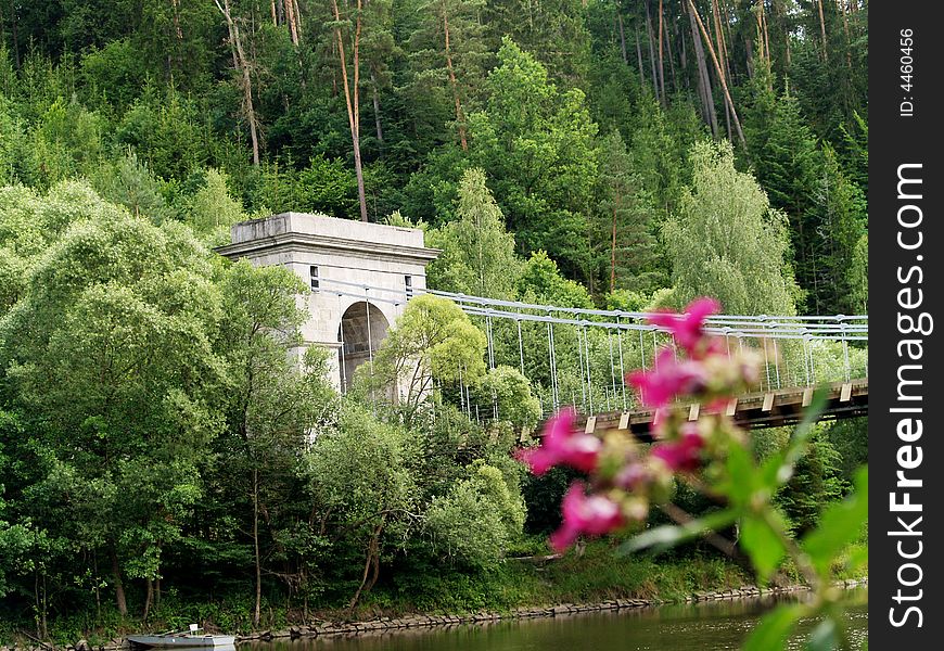 Chain bridge across the river Luznice