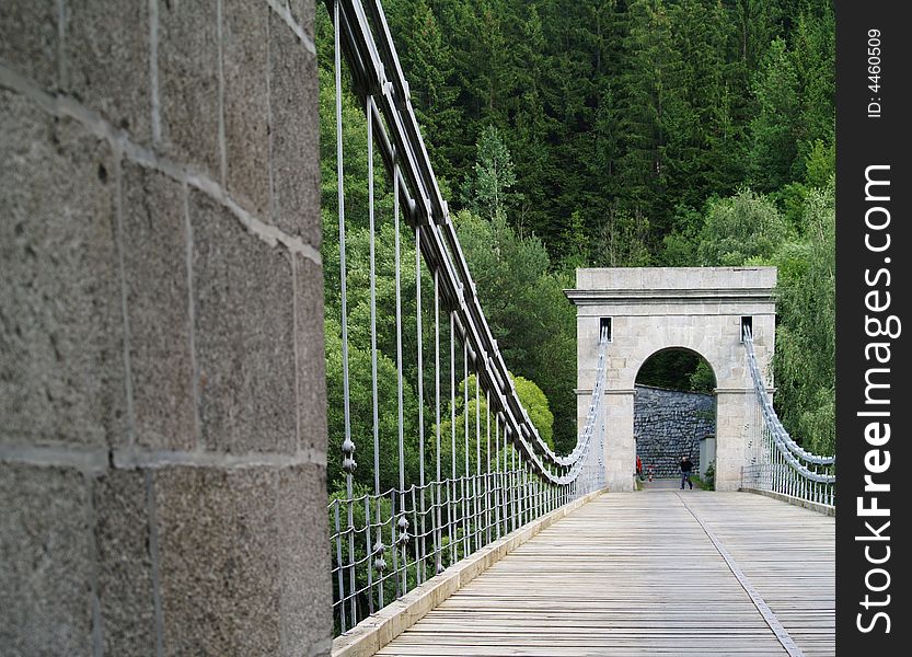 Chain bridge across the river Luznice