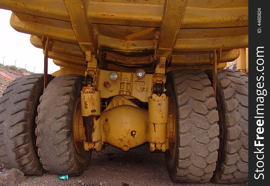 Rear view of an older caterpillar truck. Rear view of an older caterpillar truck.