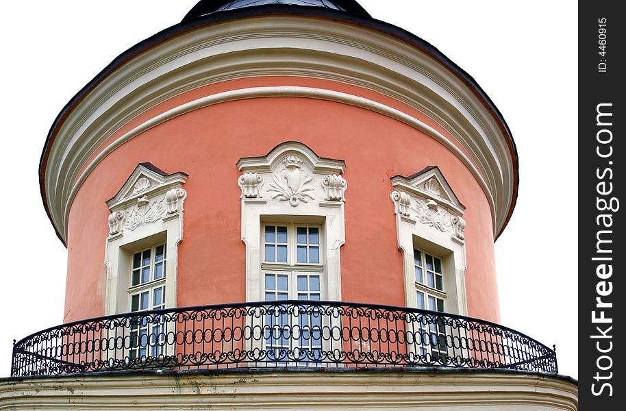 Rotunda with a balcony from the forged iron on white background