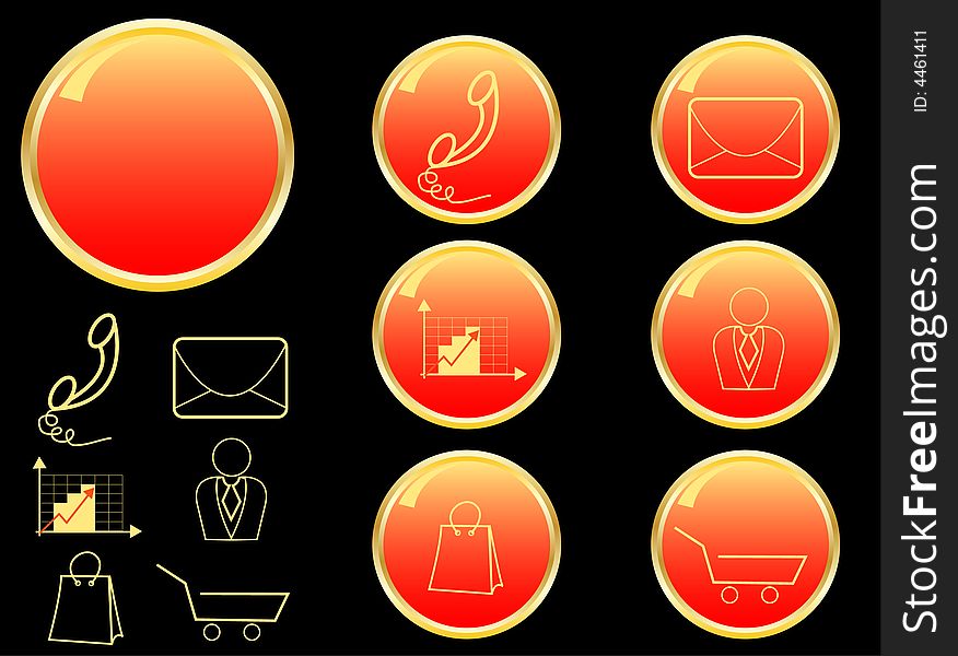 Set of business icons in gold and red colour