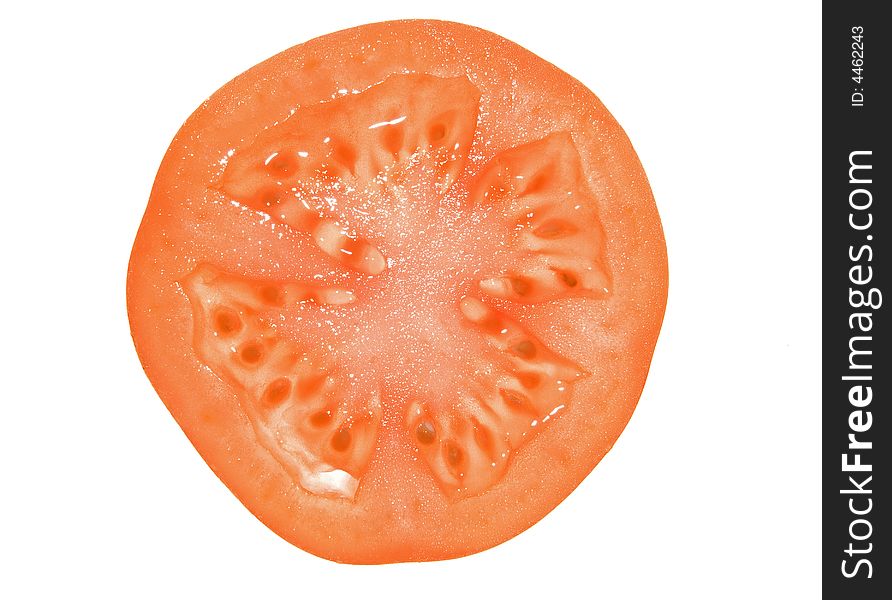 Semi-translucent slice of ripe fresh tomato