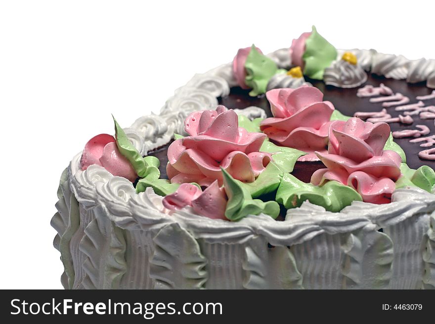 Cake with roses figures isolated on white background. Cake with roses figures isolated on white background