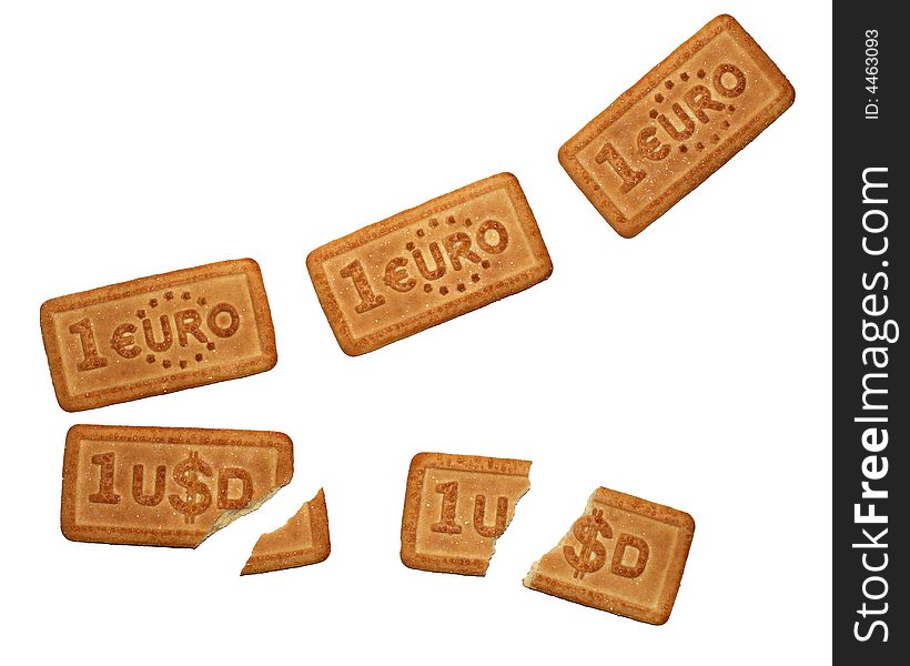 Dollar and euro formed biscuits