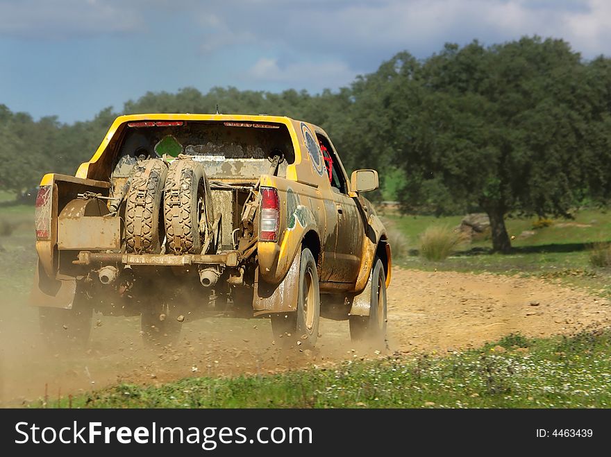 Car in competition in rally TT off-road.