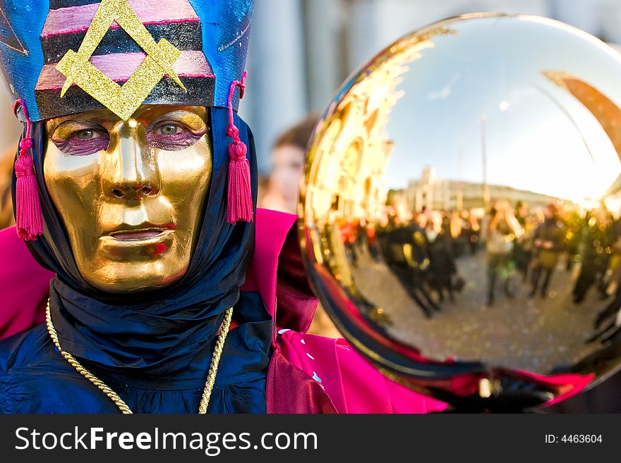 Masson Mask with golden sfere, venice.