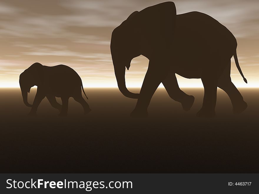 A 3D render of elephants