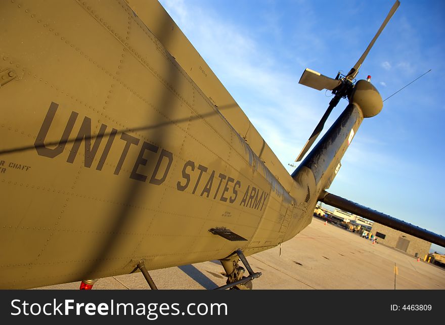 A shot of a military helicopter