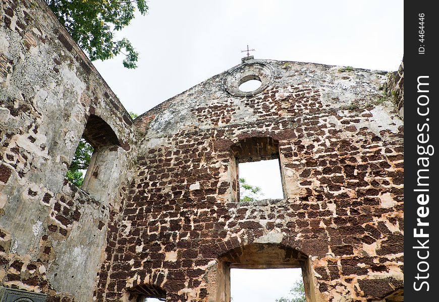 Remaining walls of a ruin church, the Saint Paul's Church in Malacca, seen from the inside. Remaining walls of a ruin church, the Saint Paul's Church in Malacca, seen from the inside