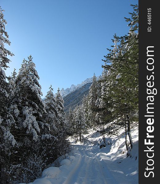 Winter road in Caucasus, Russia. Winter road in Caucasus, Russia