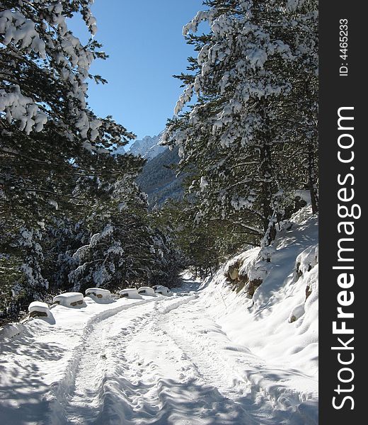 Winter road in Caucasus, Russia. Winter road in Caucasus, Russia