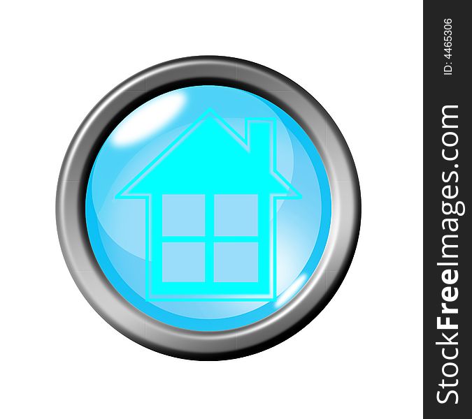 Blue glass button with concept home light. Blue glass button with concept home light
