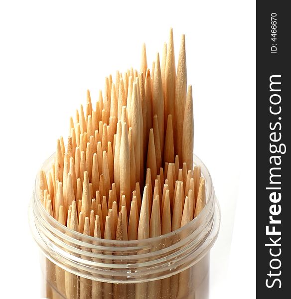 Bunch of wooden toothpick on white