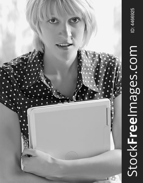 Businesswoman with notebook
black and white