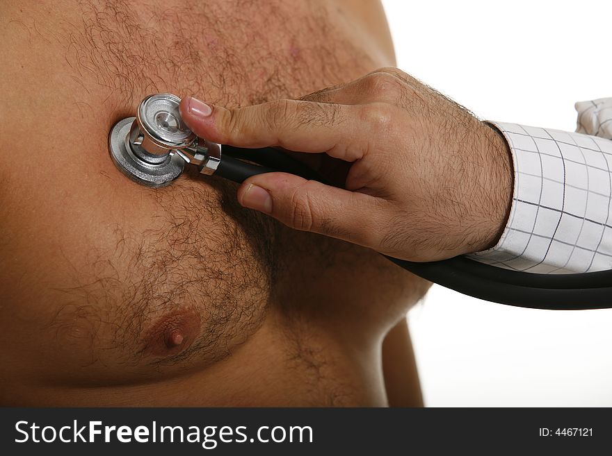 Doctor checking patient on white background