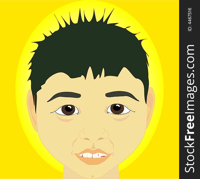 Asian looking boy with black hair against yellow background. Asian looking boy with black hair against yellow background