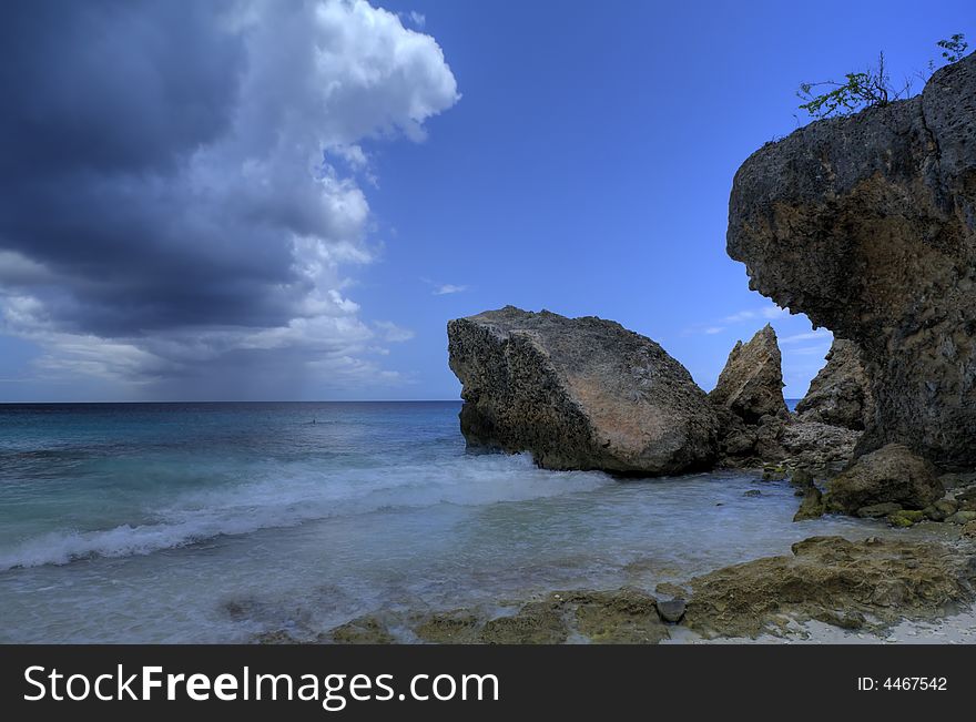 Rocky beach on the island of Bonaire in the Caribbean