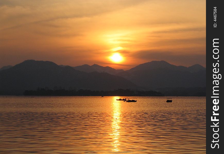 It's the sunset of west lake, Hangzhou, China.