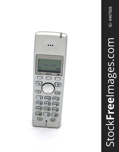 A silver mobile telephone isolated on a white background