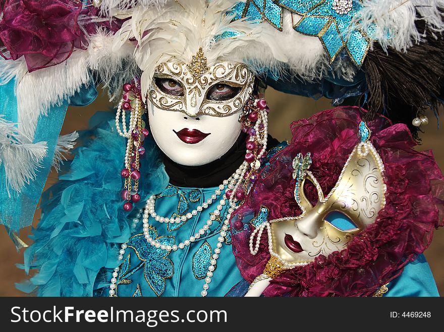 Typical Venetian carnival papier-mache masks. They were used both by men and women on different occasions. Typical Venetian carnival papier-mache masks. They were used both by men and women on different occasions