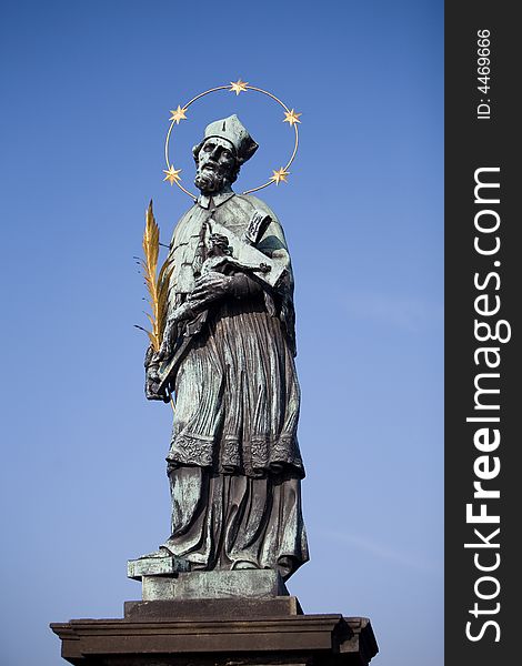 A statue on charles bridge, prague, the czech republic. A statue on charles bridge, prague, the czech republic