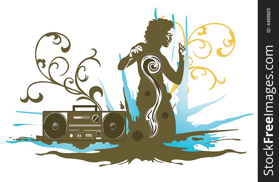 Illustration of a dancing woman and a radio set